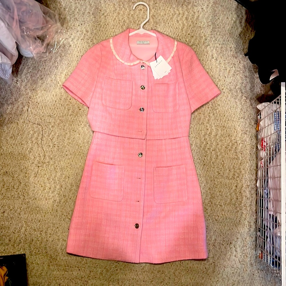 Brand new Sandro Dress w/Tag. ROSEE TWEED MINI DRESS IN PINK SZ 34 (0)